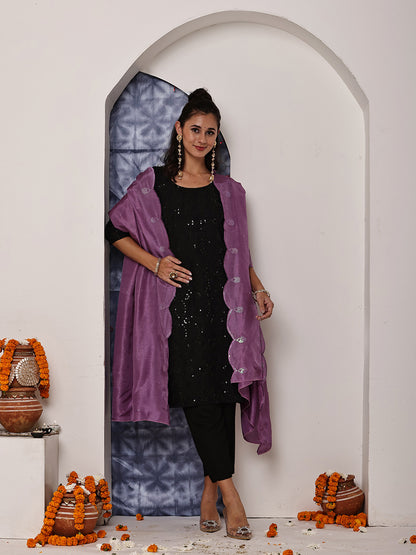 Purple Sequins Embroidered Dupatta