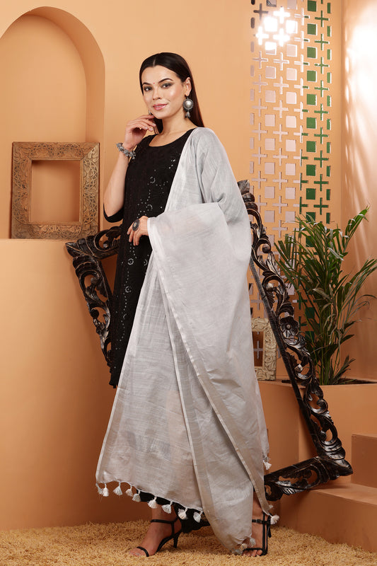 Dupatta -Cotton Slub Linen -Light Gray