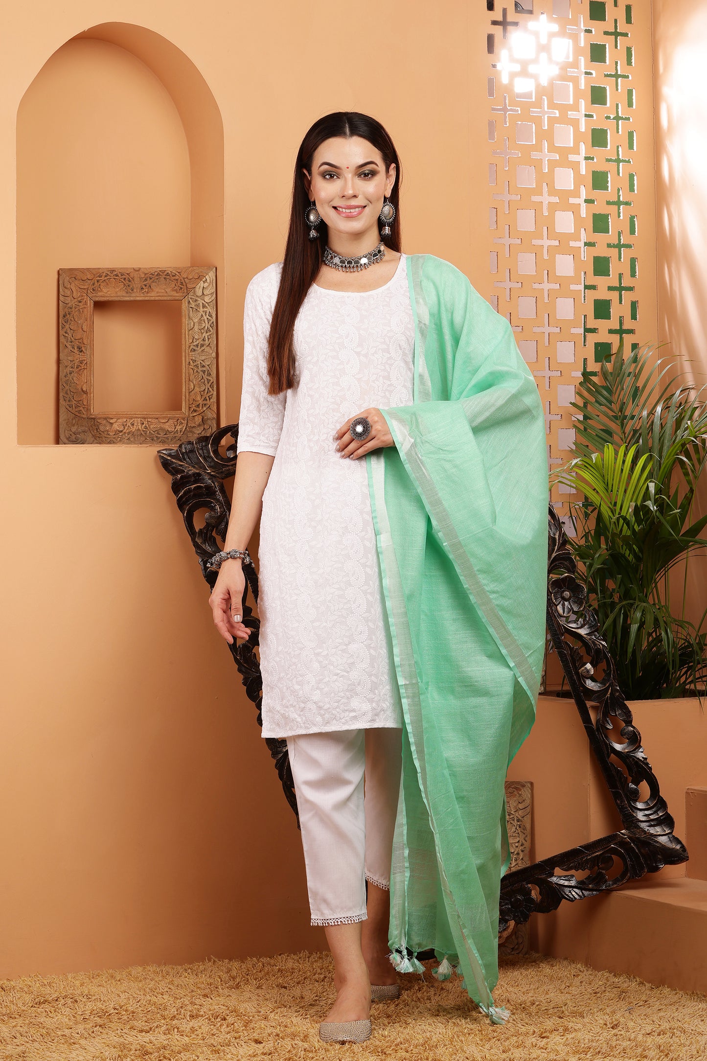 Dupatta -Cotton Linen -Sea Green