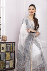 अks-Handblock Print Kota Doria Dupatta - Gold Grey Floral Border