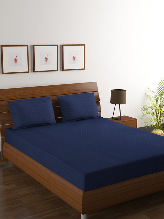 Cotton Bedsheet - Double Bed - Navy Blue