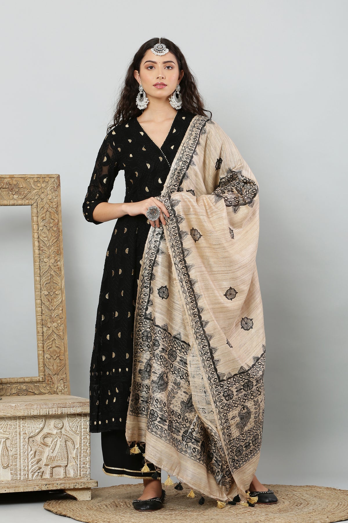 Dupatta-Bhagalpuri Katan - Madhubani Black