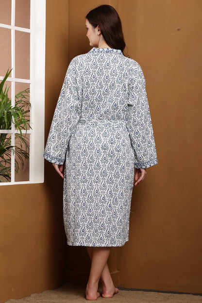 Handblock Bathrobe- Peacock Feather