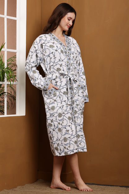 Handblock Bathrobe- Mughal Buta
