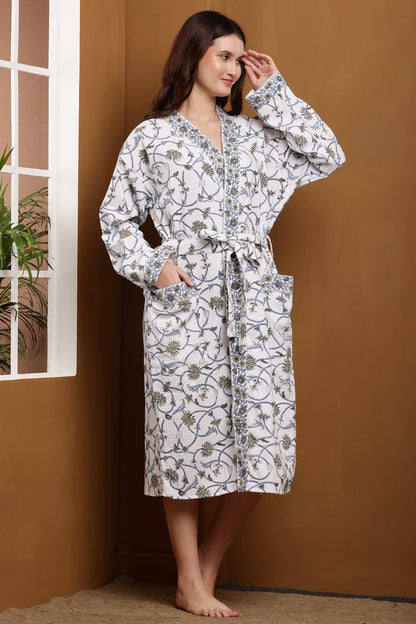 Handblock Bathrobe- Mughal Buta