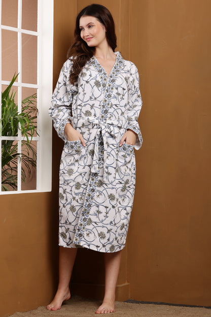 Handblock Bathrobe- Mughal Buta