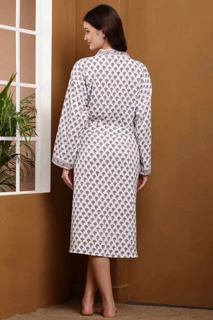 Handblock Bathrobe- Mughal Mini Buti