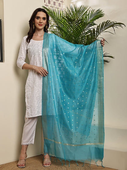 Dupatta-Banarasi Chanderi Buti- Light Turquoise Blue