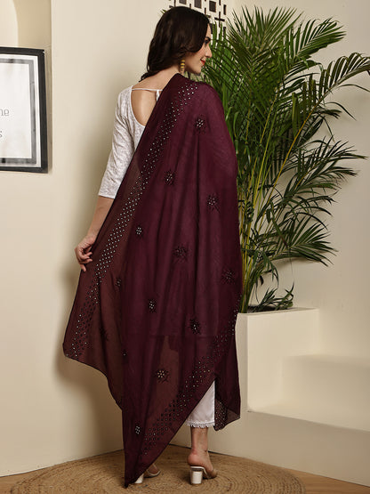 Dupatta- Cotton Silk Foil Mirror Work- Maroon