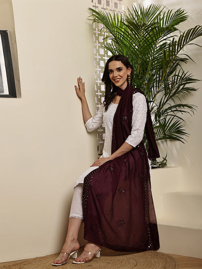 Dupatta- Cotton Silk Foil Mirror Work- Maroon