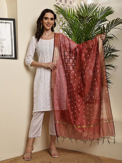 Dupatta-Banarasi Chanderi Buti- Pastel Maroon