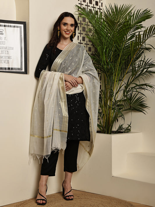 Dupatta-Banarasi Chanderi Buti- White