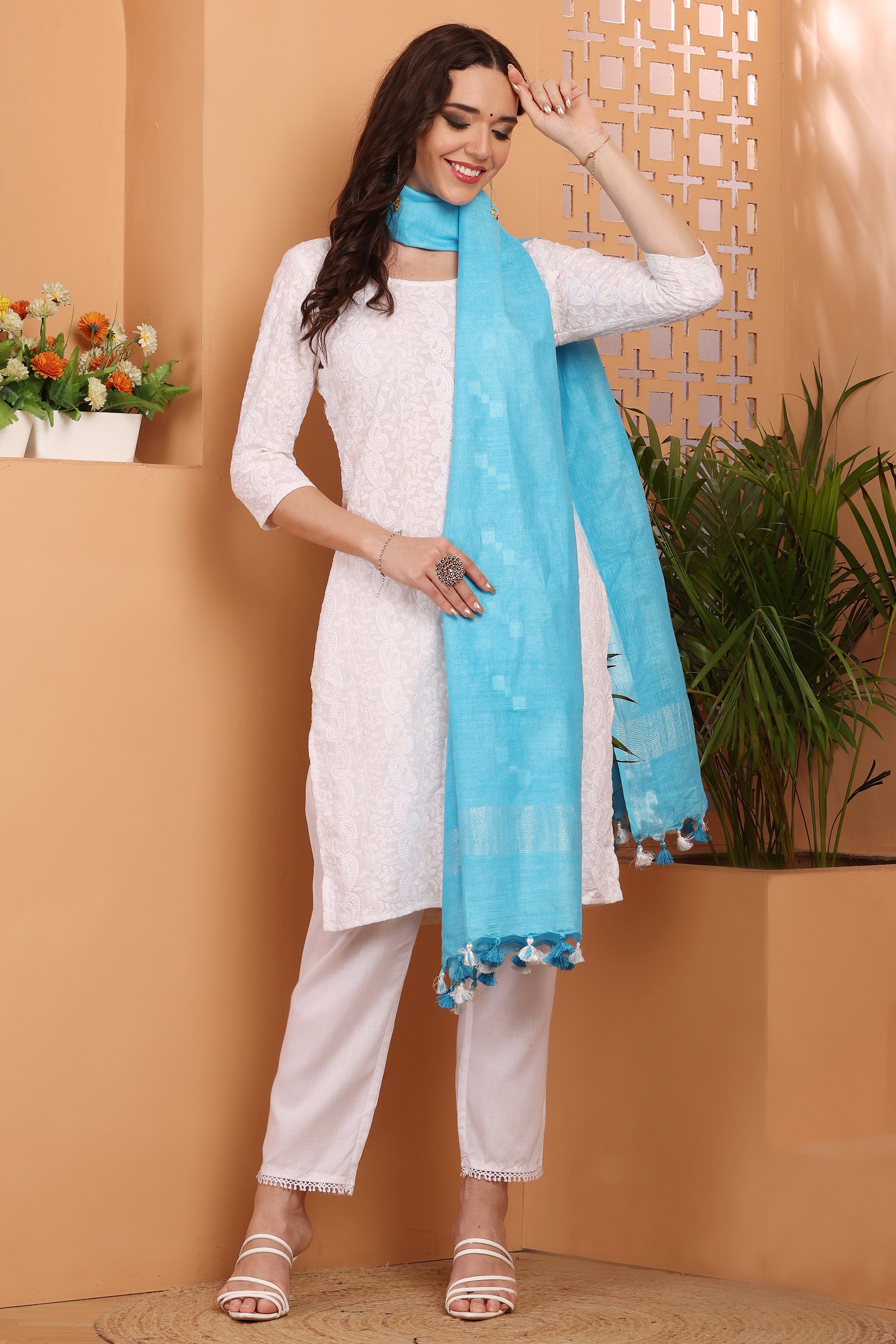 Dupatta -Cotton Slub Linen Manjusha- Blue