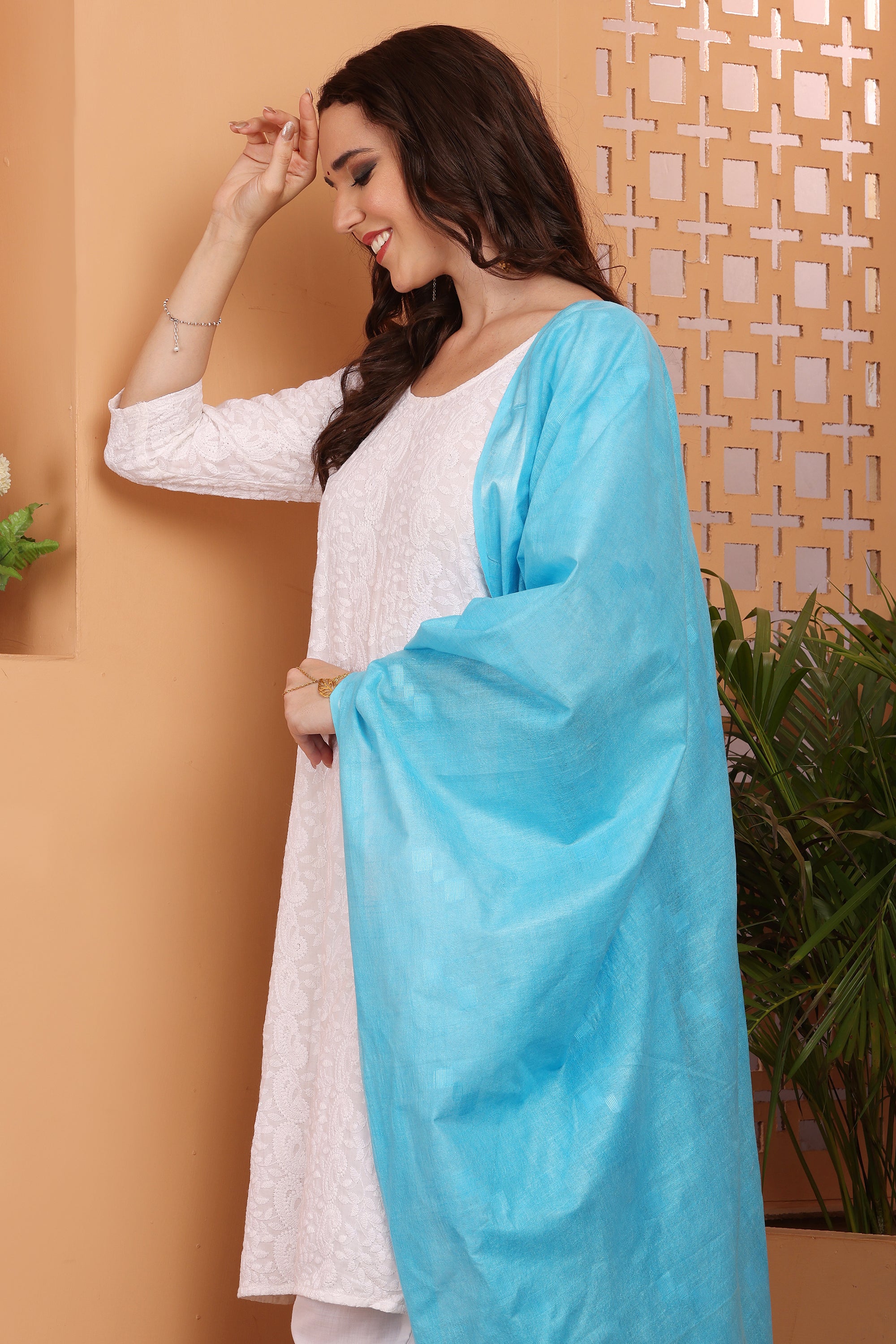 Dupatta -Cotton Slub Linen Manjusha- Blue