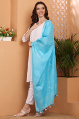 Dupatta -Cotton Slub Linen Manjusha- Blue