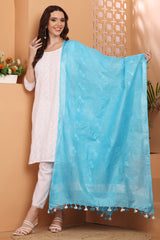 Dupatta -Cotton Slub Linen Manjusha- Blue