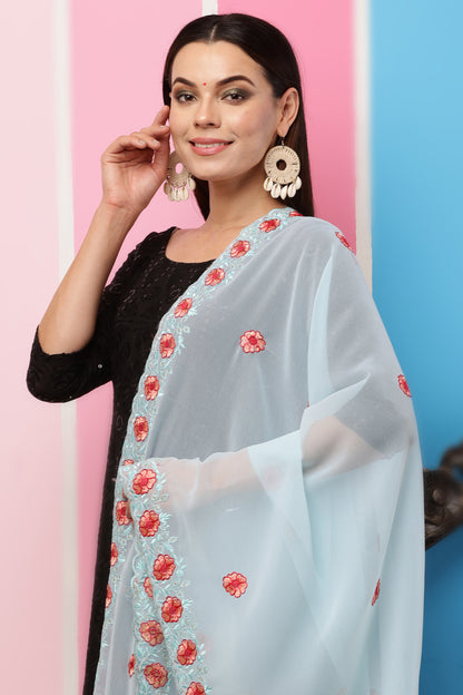Georgette Dupatta- Aqua Blue Multi