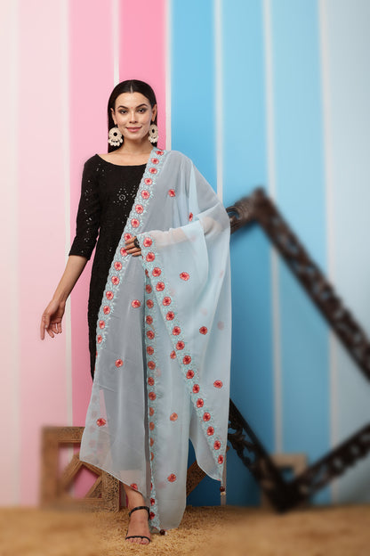 Georgette Dupatta- Aqua Blue Multi