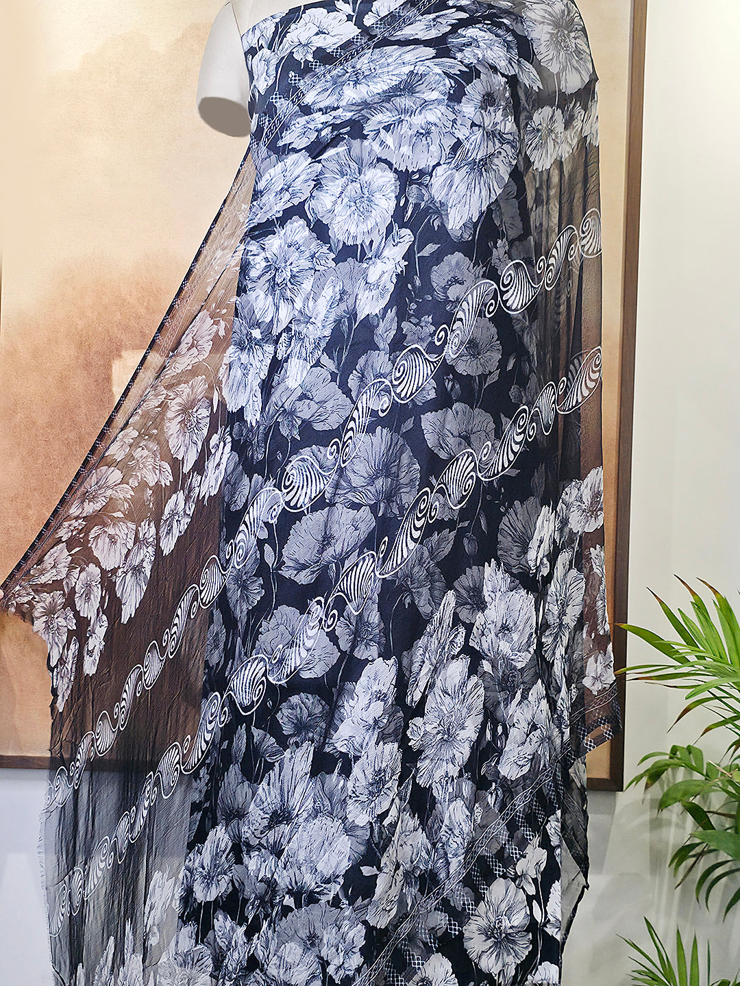 Cambric Cotton Floral Unstitched Suit- Black