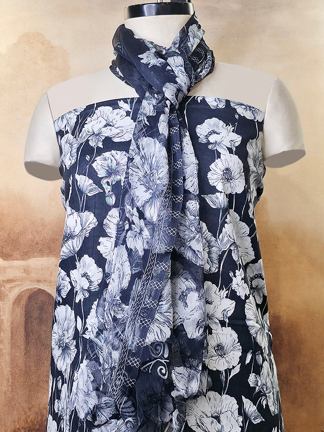 Cambric Cotton Floral Unstitched Suit- Black