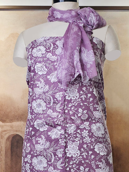Cambric Cotton Floral Unstitched Suit- Dusty Wine