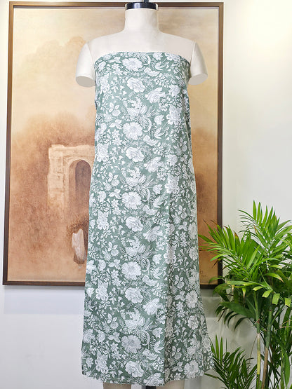 Cambric Cotton Floral Unstitched Suit- Dusty Green