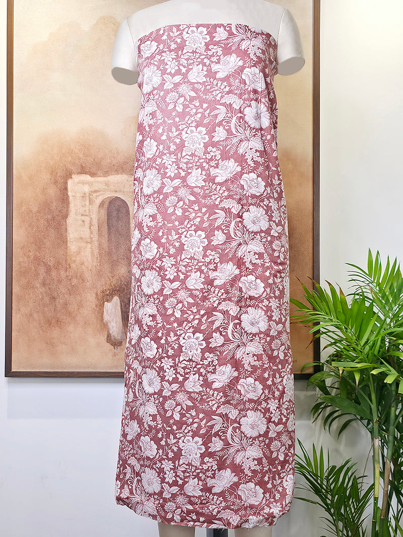 Cambric Cotton Floral Unstitched Suit- Reddish Pink