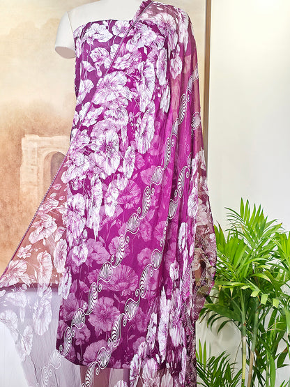 Cambric Cotton Floral Unstitched Suit- Wine Red