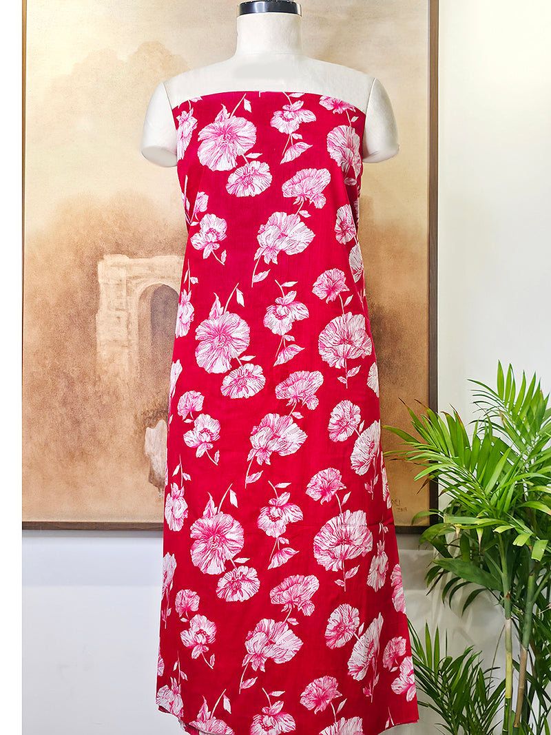 Cambric Cotton Floral Unstitched Suit- Red
