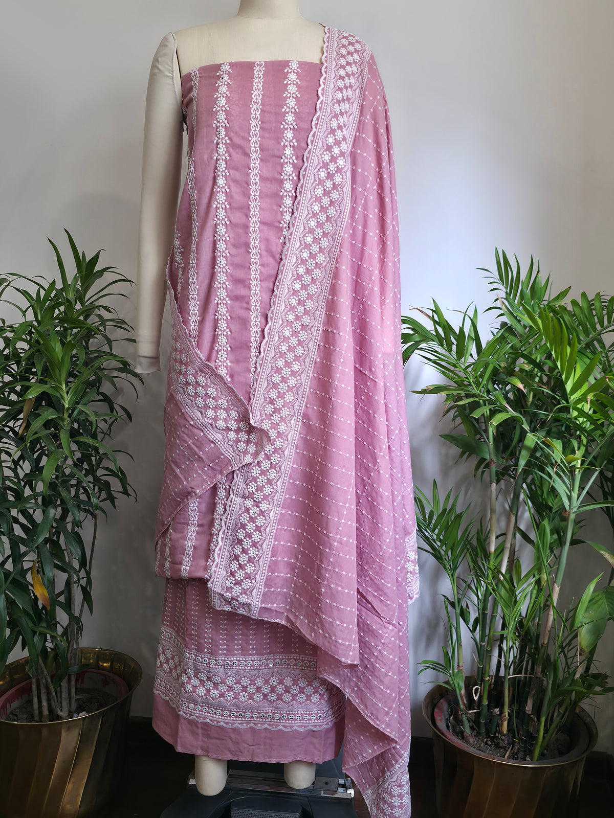 Cotton Embroidered Unstitched Suit- Meher Dusty Pink Bel