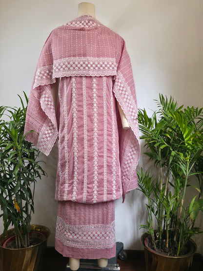 Cotton Embroidered Unstitched Suit- Meher Dusty Pink Bel