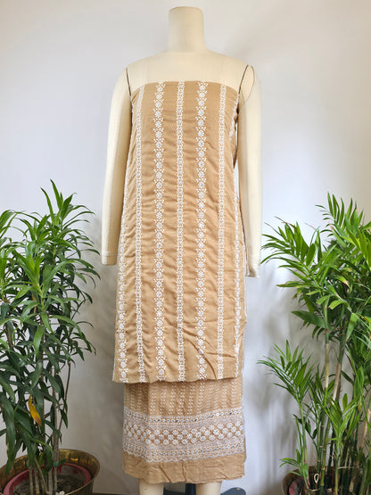 Cotton Embroidered Unstitched Suit- Meher Dusty Beige Bel