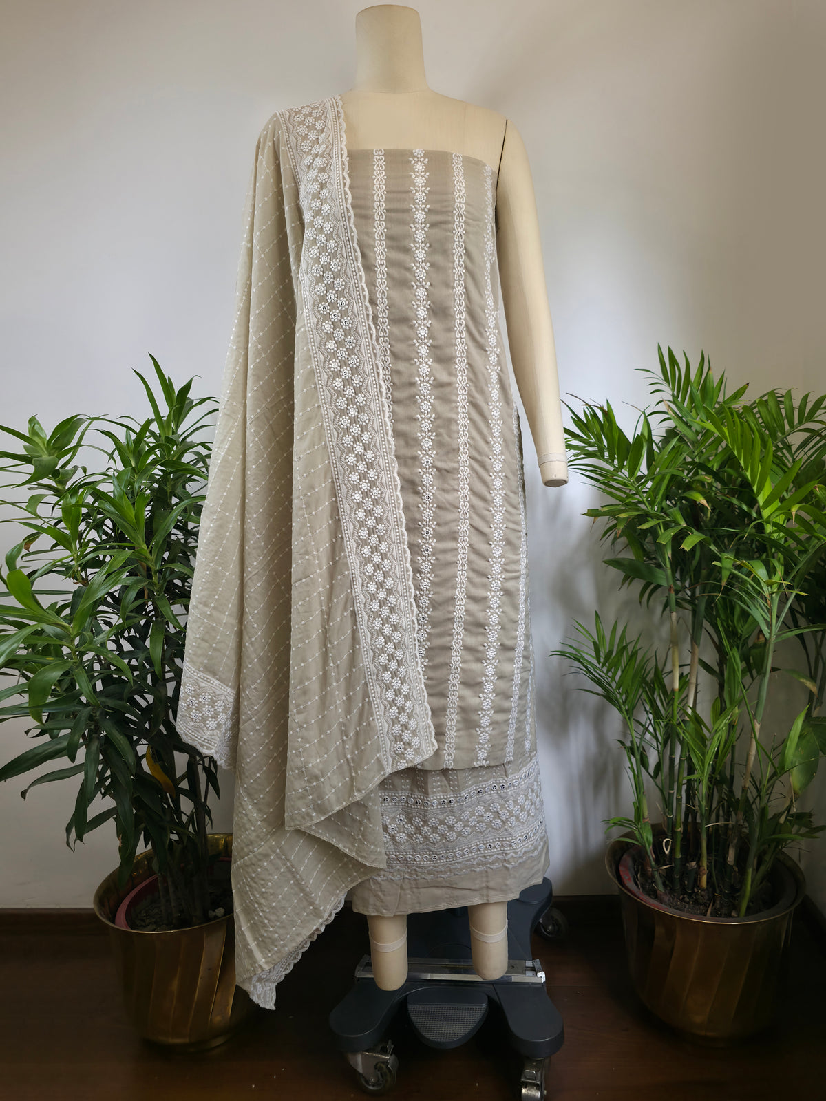 Cotton Embroidered Unstitched Suit- Meher Dusty Earth Bel