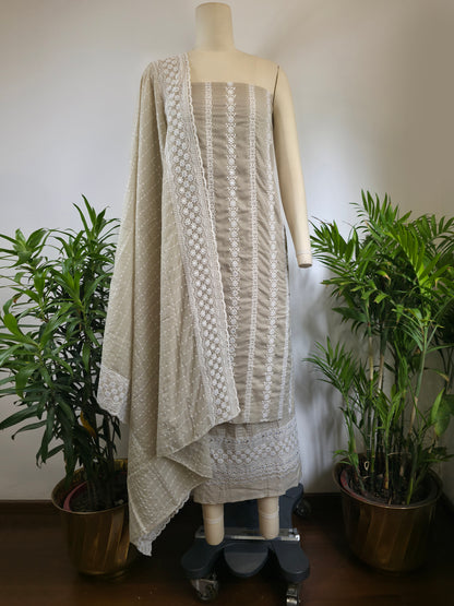 Cotton Embroidered Unstitched Suit- Meher Dusty Earth Bel