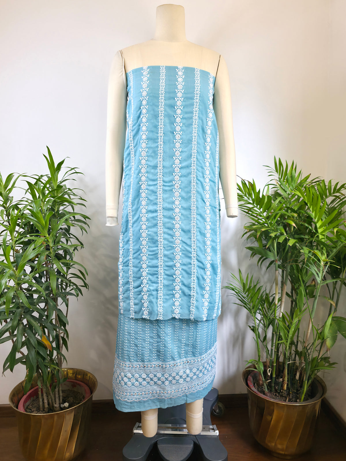 Cotton Embroidered Unstitched Suit- Meher Dusty Blue Bel