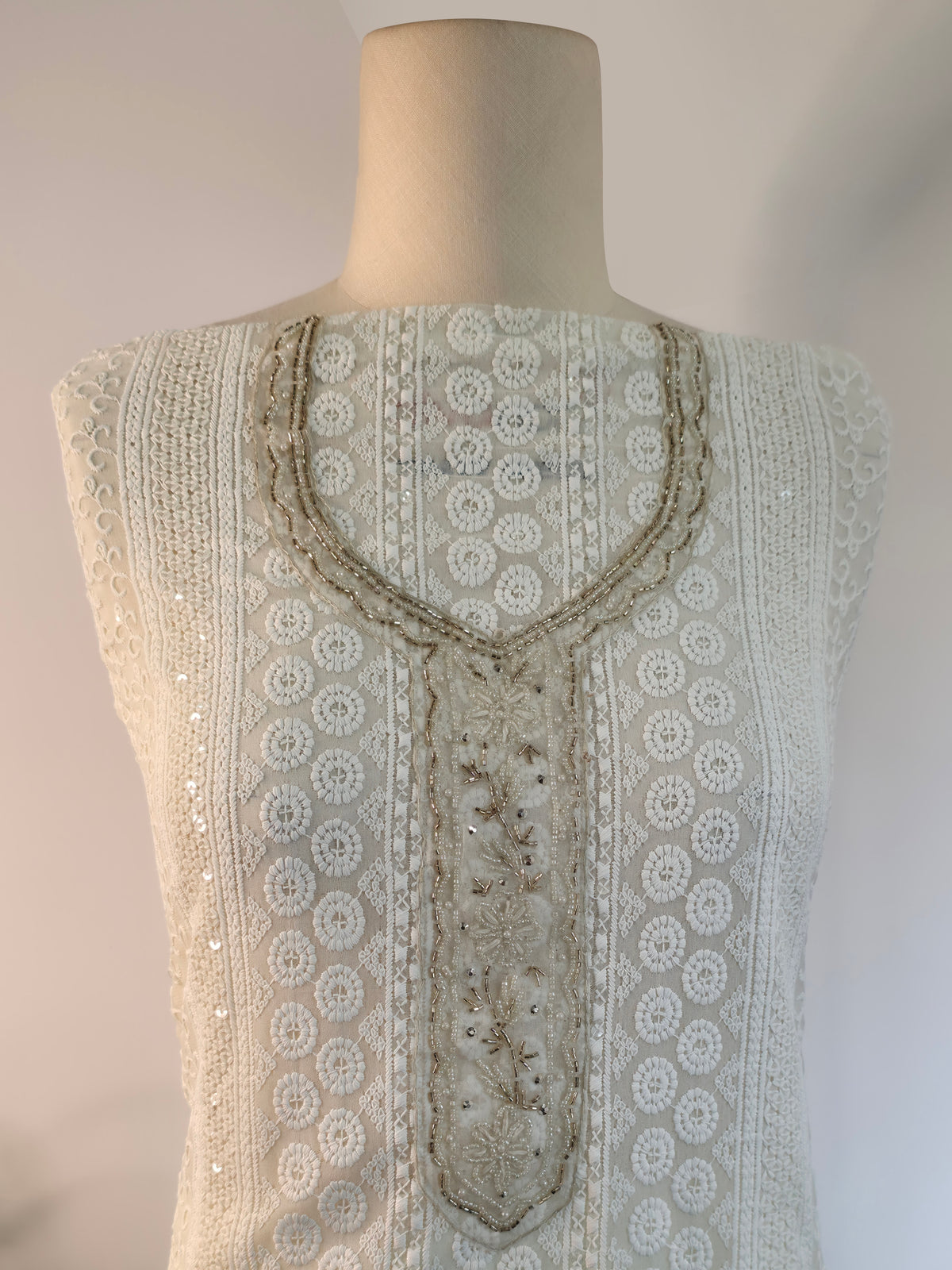 Georgette Floral Unstitched Suit- Cream Floral Neck