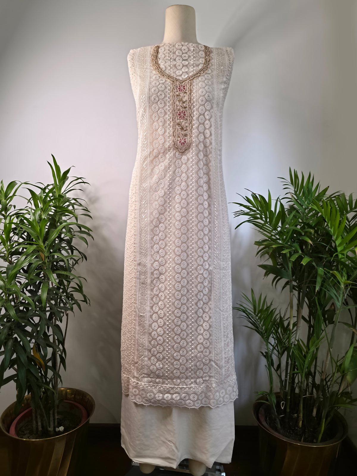 Georgette Floral Unstitched Suit- Peach Floral Neck
