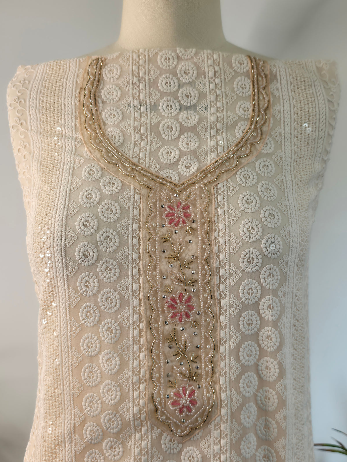 Georgette Floral Unstitched Suit- Peach Floral Neck