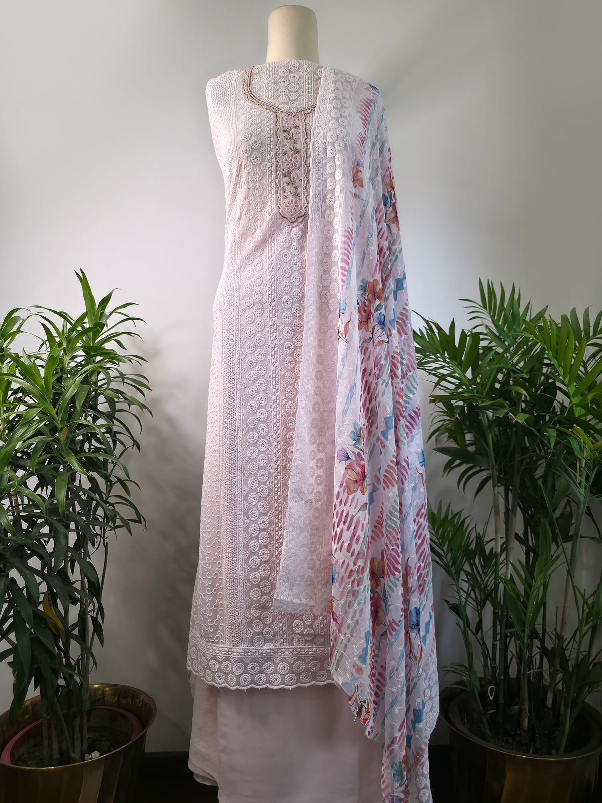 Georgette Floral Unstitched Suit- Baby Pink