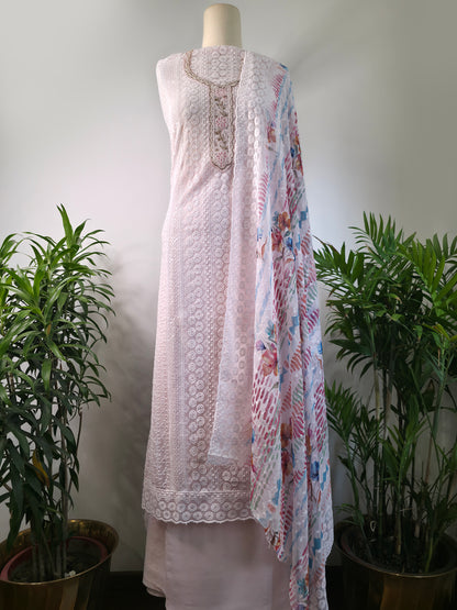 Georgette Floral Unstitched Suit- Baby Pink