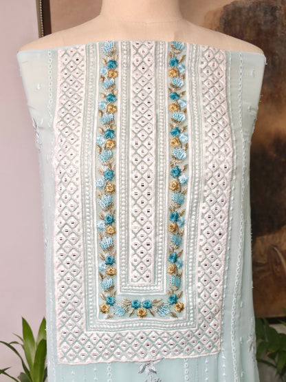 Cotton Embroidered Unstitched Suit- Mehfil Cream Blue