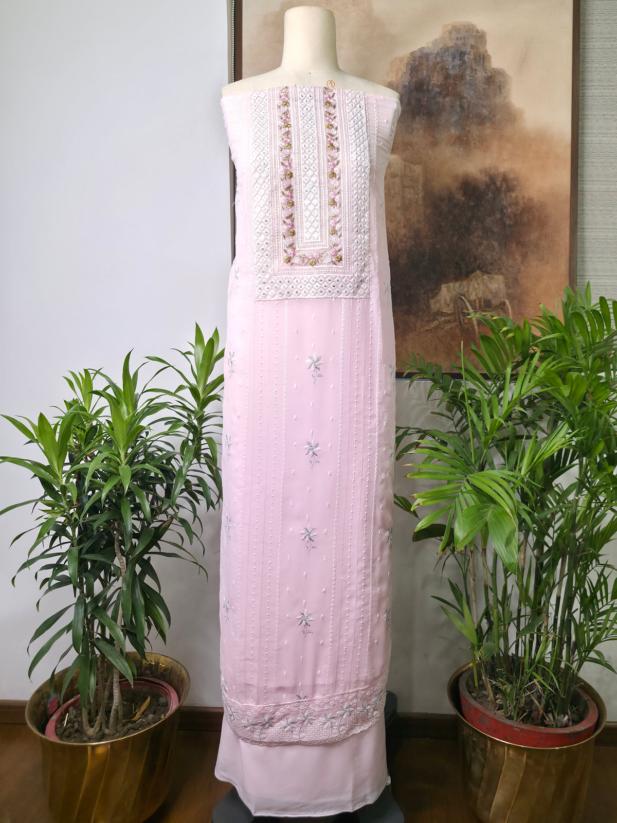 Cotton Embroidered Unstitched Suit- Mehfil Cream Pink