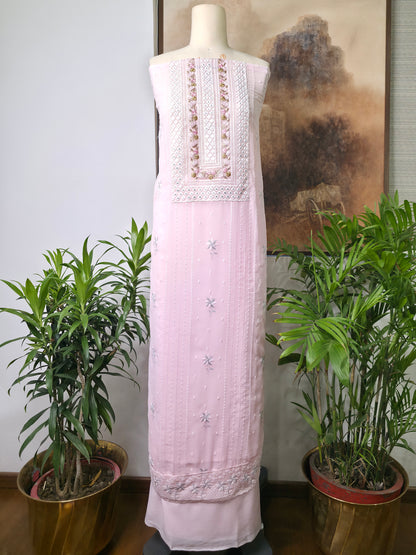 Cotton Embroidered Unstitched Suit- Mehfil Cream Pink