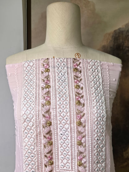 Cotton Embroidered Unstitched Suit- Mehfil Cream Pink