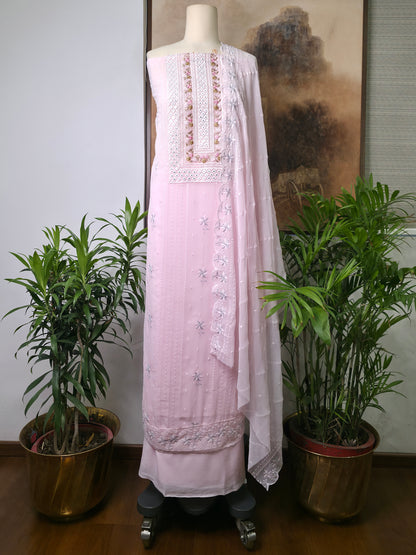 Cotton Embroidered Unstitched Suit- Mehfil Cream Pink