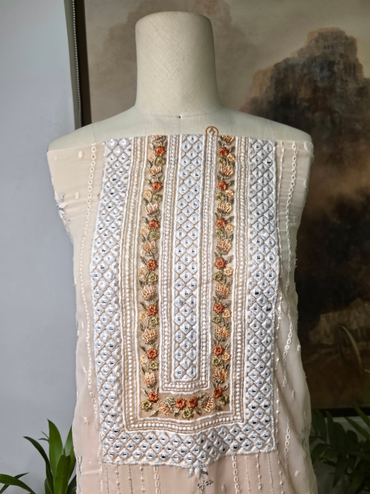 Cotton Embroidered Unstitched Suit- Mehfil Cream Peach