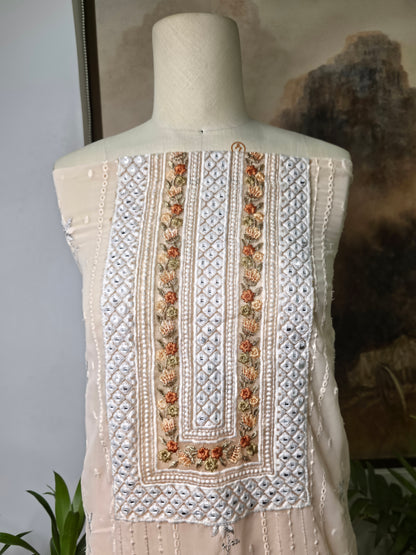 Cotton Embroidered Unstitched Suit- Mehfil Cream Peach
