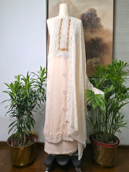 Cotton Embroidered Unstitched Suit- Mehfil Cream Peach