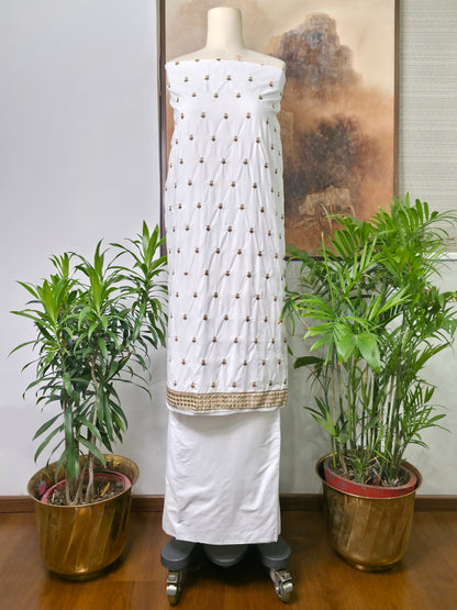 Cotton Embroidered Unstitched Suit- Gulmohar Zari Buti Brown
