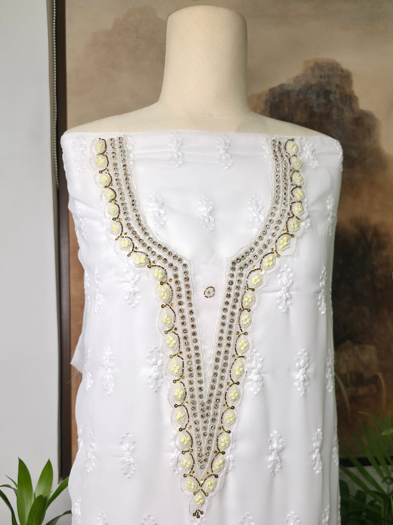 Cotton Embroidered Unstitched Suit- Safed Noor- Yellow
